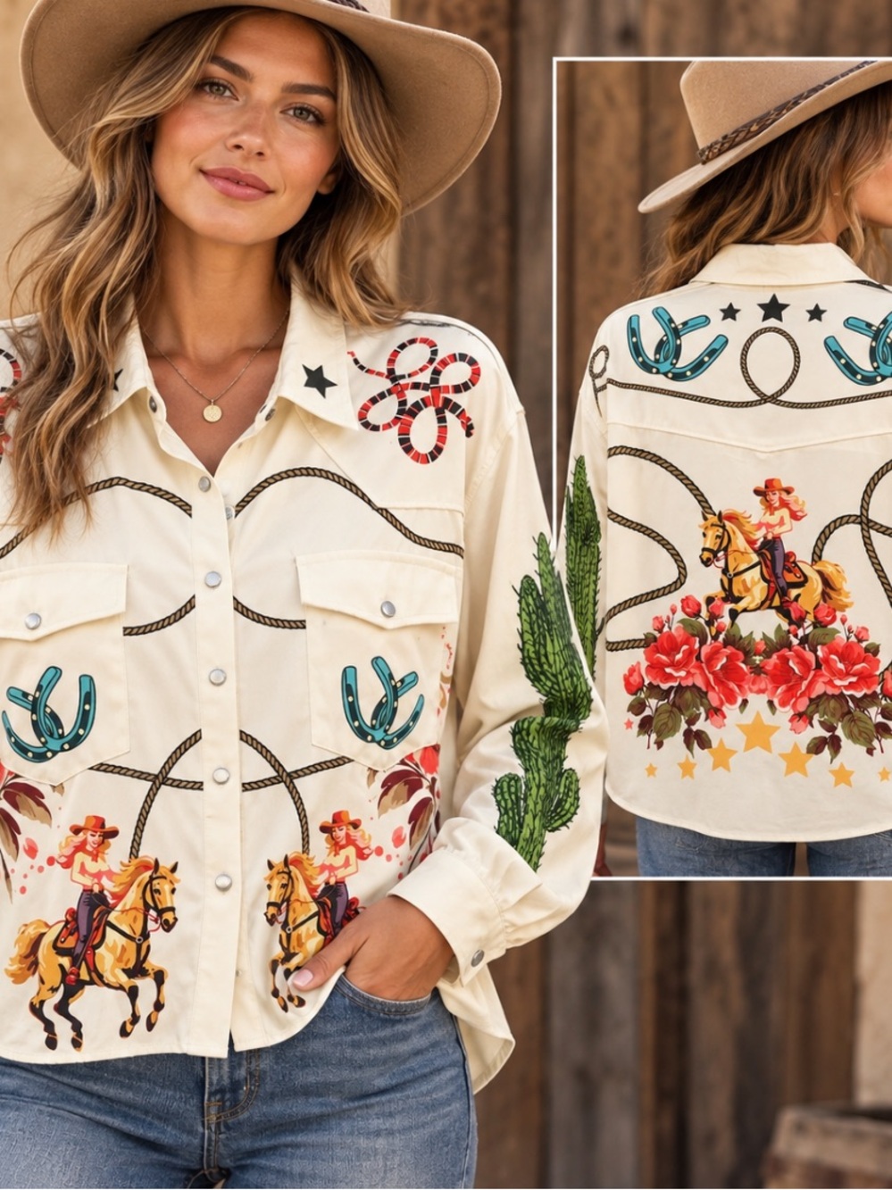 Lucky & Blessed western cowgirl button-down shirt in size XL